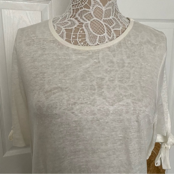 NWT L.K.Bennett London TJ Chloee top short sleeve cream Large 100% Linen - Picture 3 of 7